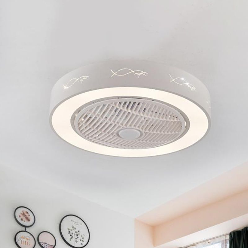 8 "hohe Drum Wohnzimmer Ventilator Leuchtt zeitgenössische Metall LED Weiß 3 Klingen Halbflush Mount Lighting Fixture
