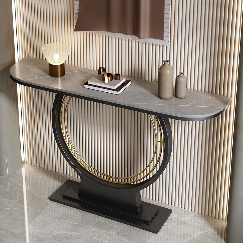 12 Inch Wide Accent Table Half Moon Stone Console Table for Hall