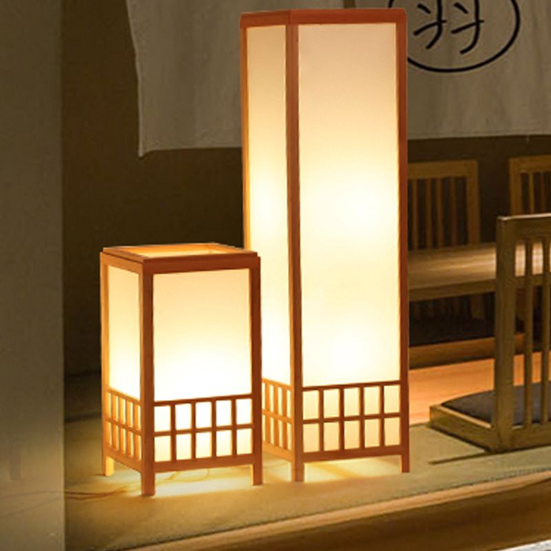 Wood Rectangular Task Light Chinese 1 Bulb Small Desk Lamp in Beige for Restaurant