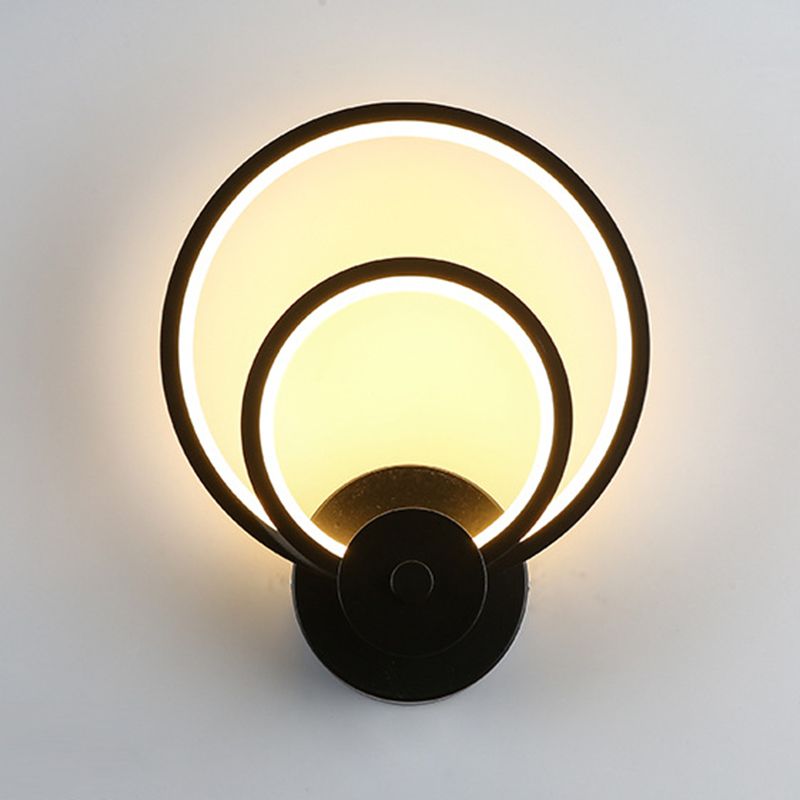 LED Bedroom Sconce Light Fixture Minimalist Black Wall Lighting with Circle Metal Shade