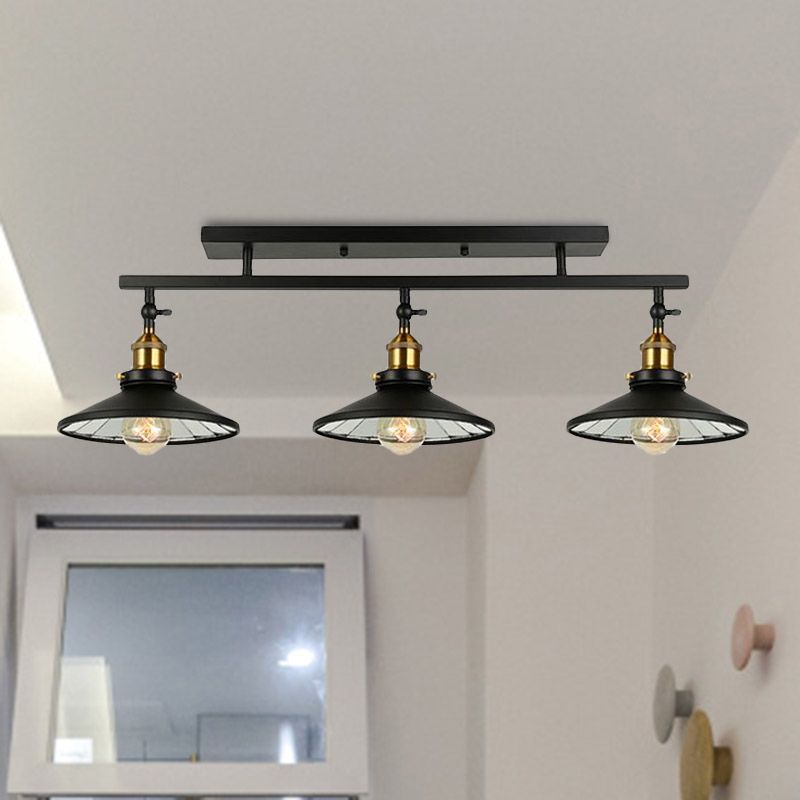 Metal Black Island Lighting Cone Shade 3 Heads Vintage Stylish Ceiling Light Fixture for Living Room