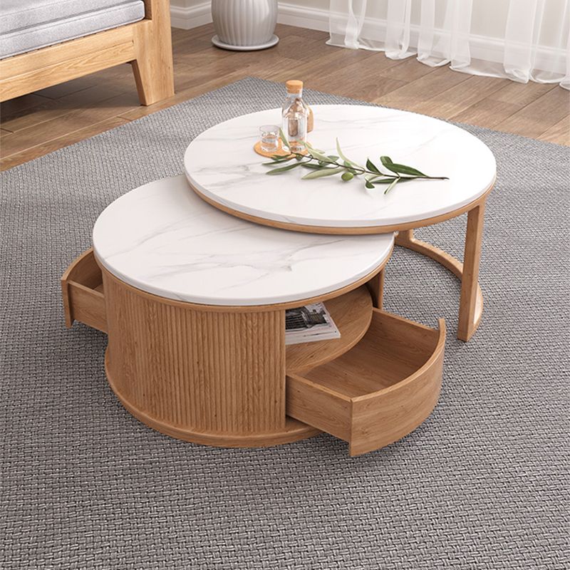 Round Coffee Table Frame Nesting Coffee Table Set with Storage Shelf