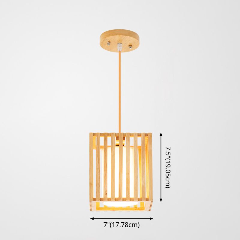 Rectangle Island Pendant Asian Wood Pendant Lighting in Natural Wood
