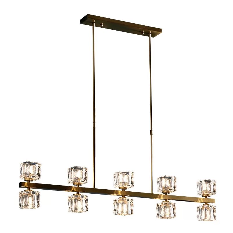 Ice Cube Dining Room Island Lamp Minimalist Crystal 5/10 Heads Gold Hanging Pendant Light