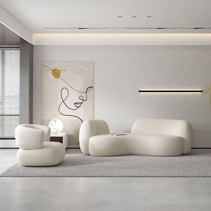 Contemporary White Microfiber 29.52" H Curved Tuxedo Arm Sofa