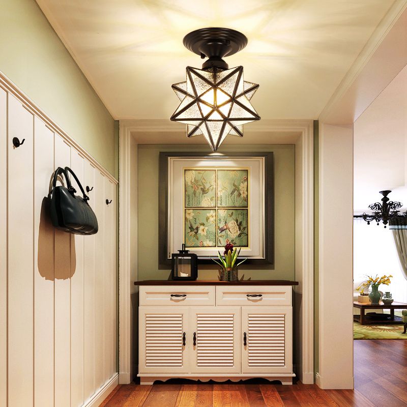 1-Light Ceiling Light Modern Ceiling Mount Light with Glass Shade for Living Room