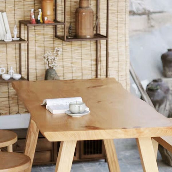 Rectangle Wooden Dining Table for Restaurant Modern Pine Table in Nature with 4 Legs