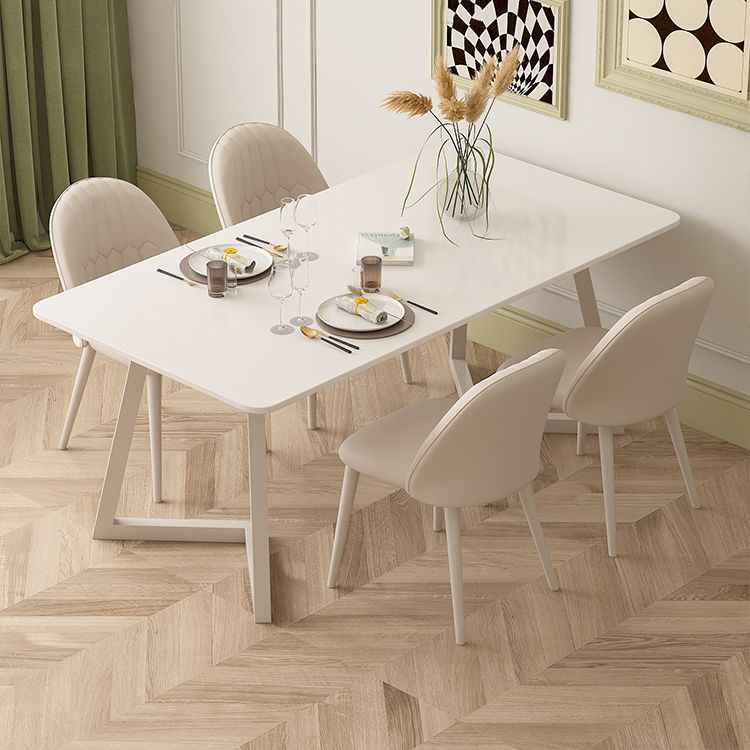 Contemporary Sintered Stone Top Metal Base Dining Table with Chairs in White