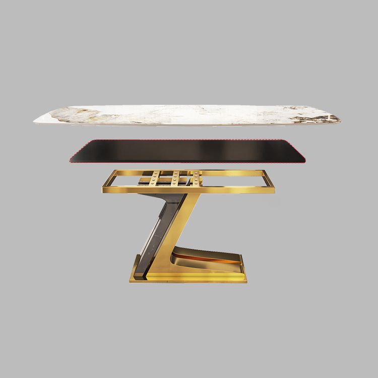Dining Set of Modern Sintered Stone Table with Gold Metal Base Rectangle Dining Set for Restaurant