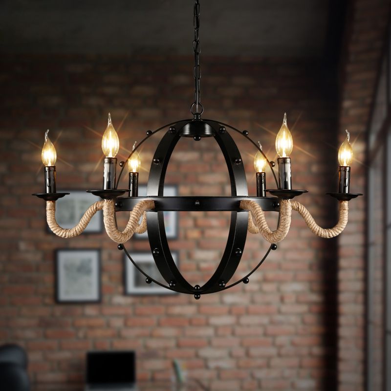 6 lumières de lampe à bougie lampe à plafond noir en métal noir