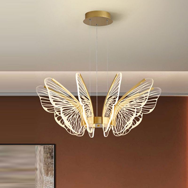Butterfly Shape Metal Hanging Light Modern Style Multi Lights Cluster Pendant in Gold