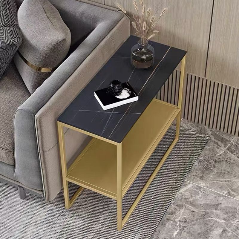 Modern Style Cocktail Table Grey/white/black Rock Slate Top Metal Base Coffee Table