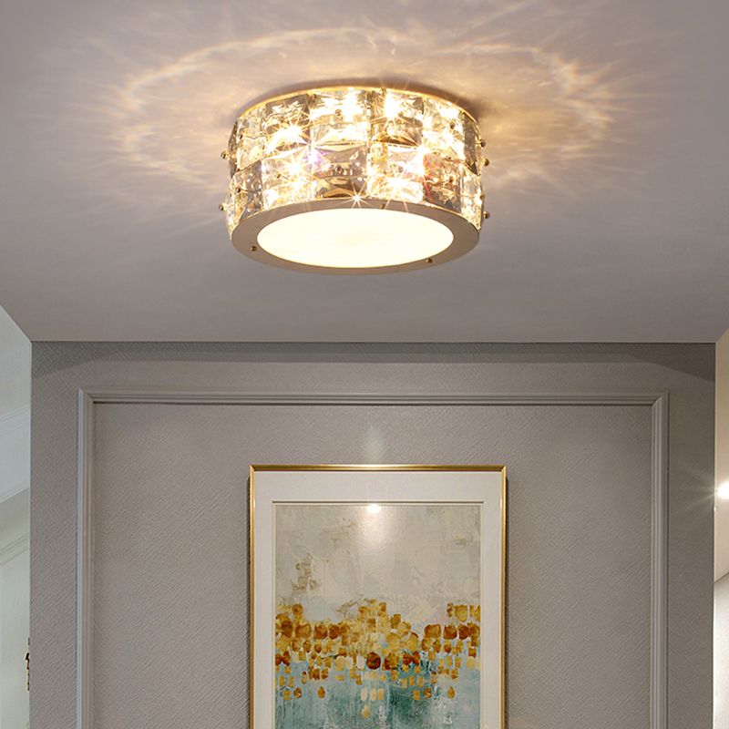 Minimalismus-Trommel-Deckenmontageleuchte, klares Kristallblock-Schlafzimmer-LED-Unterputzlicht