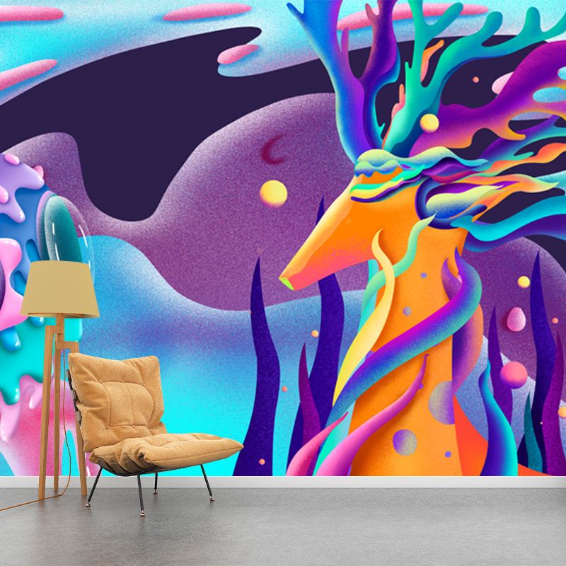 Illustration Deer and Ball Mural for Living Room, Blur-Purple, Personalized Size