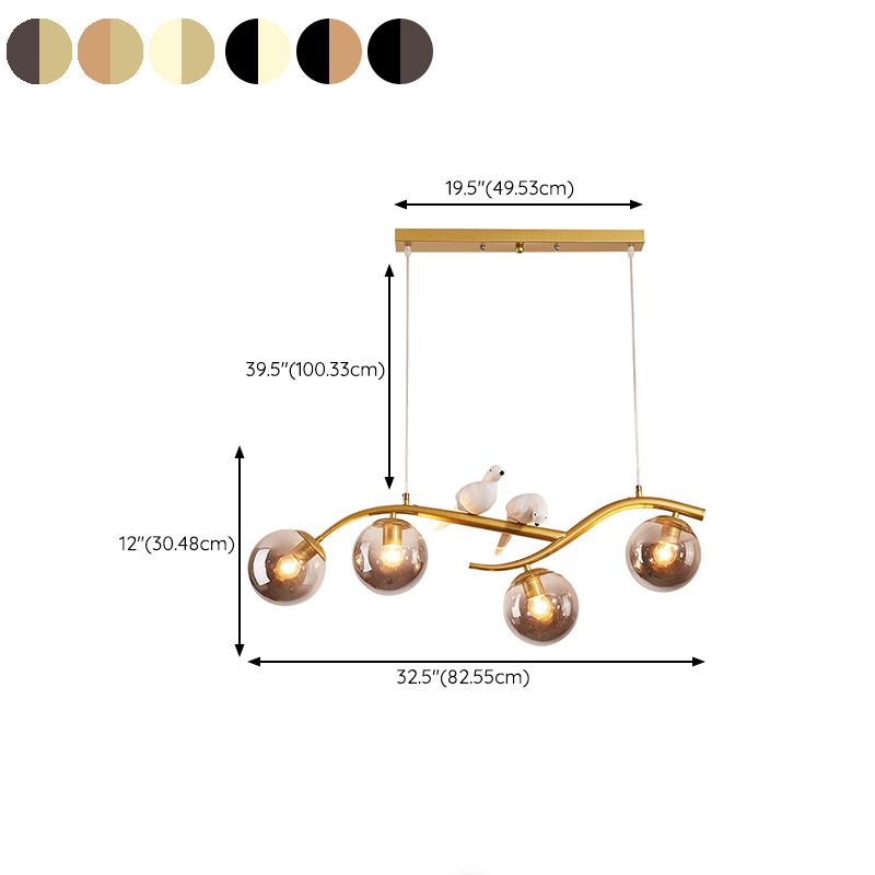 4-Lights Island Light Modern Style Island Hanging Light with Glass Shade for Living Room