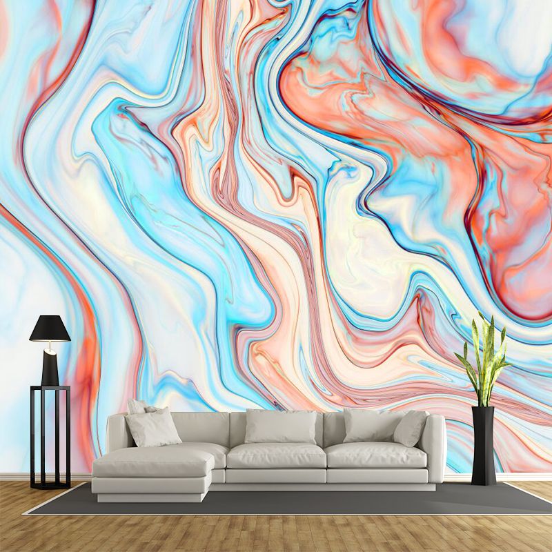 Modern Art Water Drawing Mural Orange-Blue Water Resistant Wall Decor for Bedroom