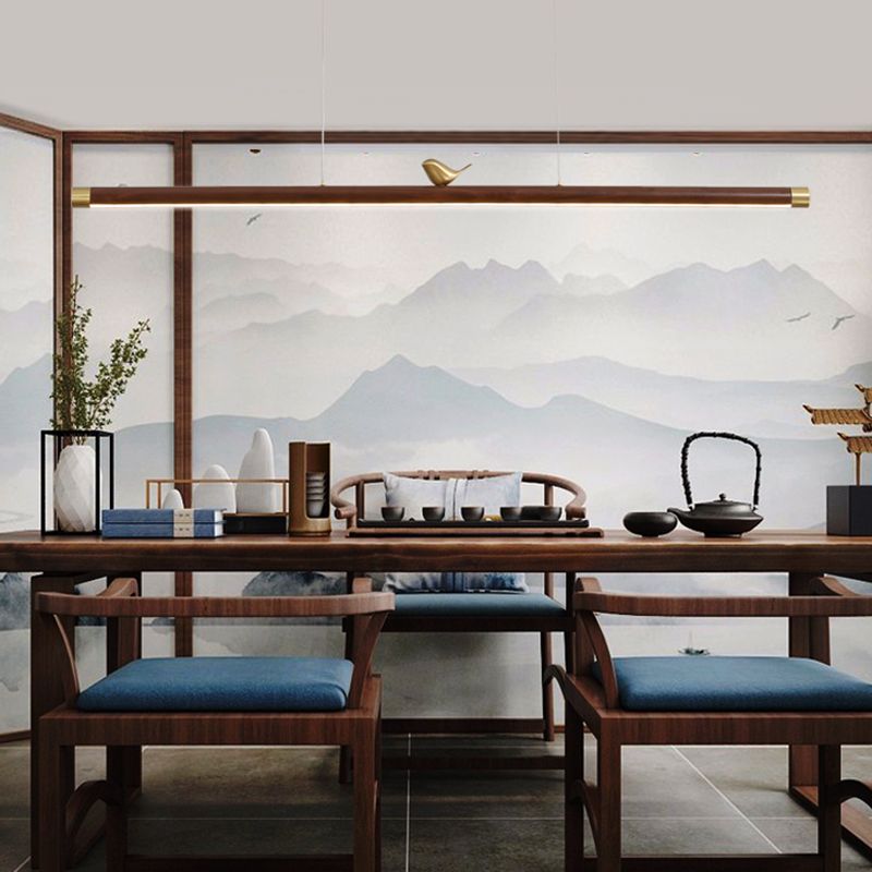 Contemporary Kitchen Pendant Light Linear Ceiling Pendant Light Wood 1 Light