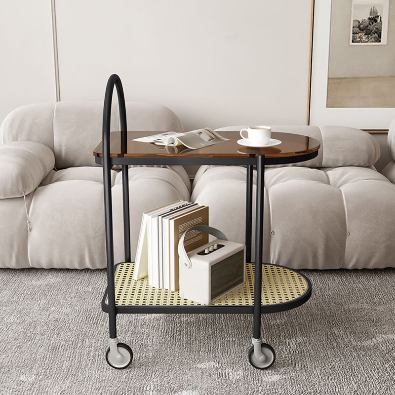 Modern Glass Corner Table Double Tier Side End Table with Storage