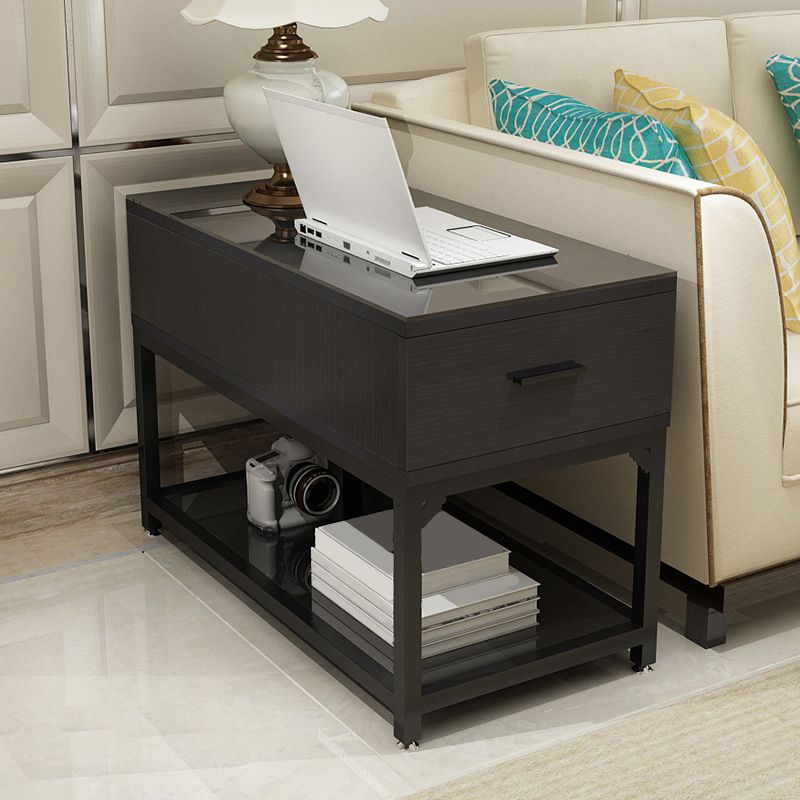 Modern Style Cocktail Table Glass Top Metal Steel Frame Rectangular Coffee Table