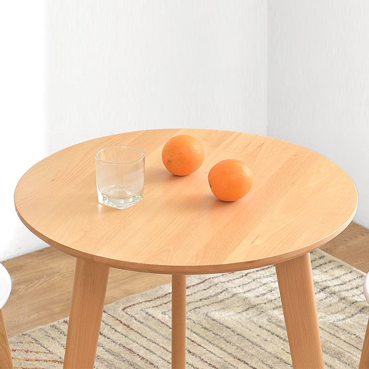 Round Minimalist Dining Table Wood Color Fixed Table with Beech Solid Wood