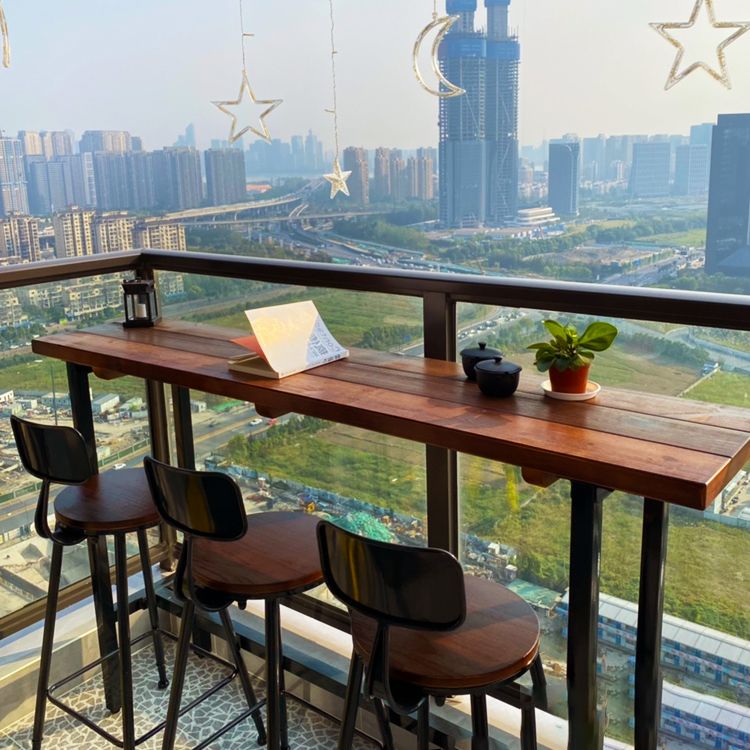 Modern Wood Bar Height Table with Rectangle Table Top Black Trestle Table - 42" H