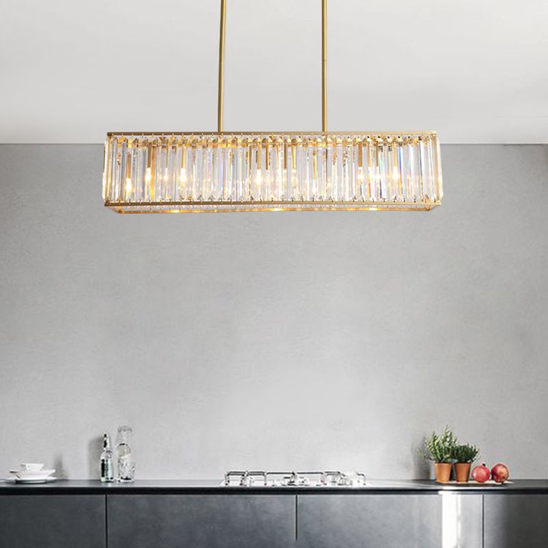Modern Style Rectangle Shape Island Lights Crystal 3/4 Lights Pendant Light in Gold