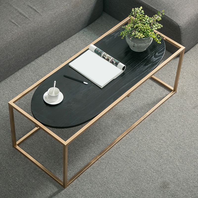 Solid Wood Rectangular Coffee Table Contemporary 1 Single Iron Frame Cocktail Table