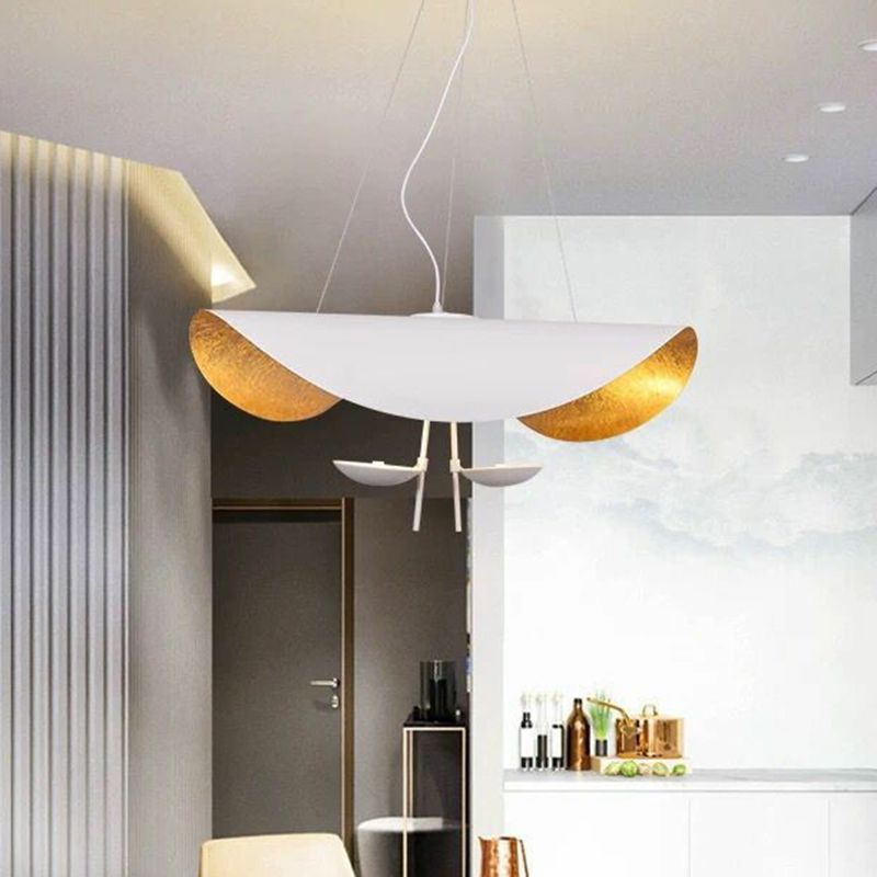 Metal Lotus Leaf Shaped Pendant Lamp Post-Modern 2-Head Hanging Ceiling Light over Table