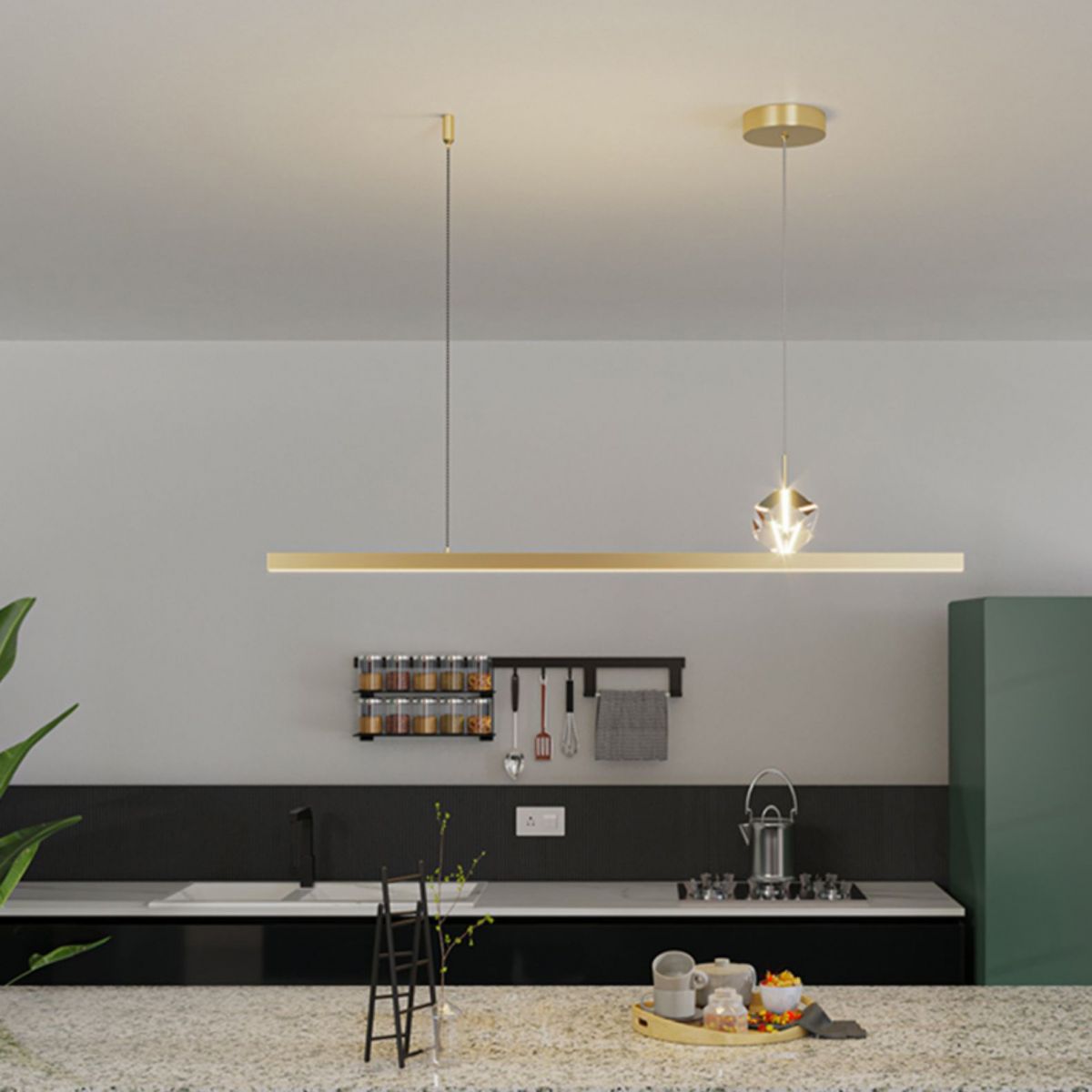 Linear Island Lighting Modern Metal 2 Light Island Chandelier with Crystal