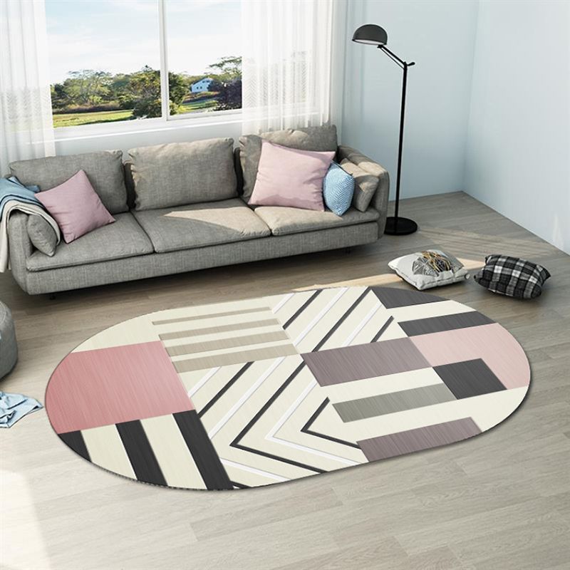 Modern Living Room Area Carpet Geometric Pattern Polyester Area Rug Anti-Slip Easy Care Area Rug