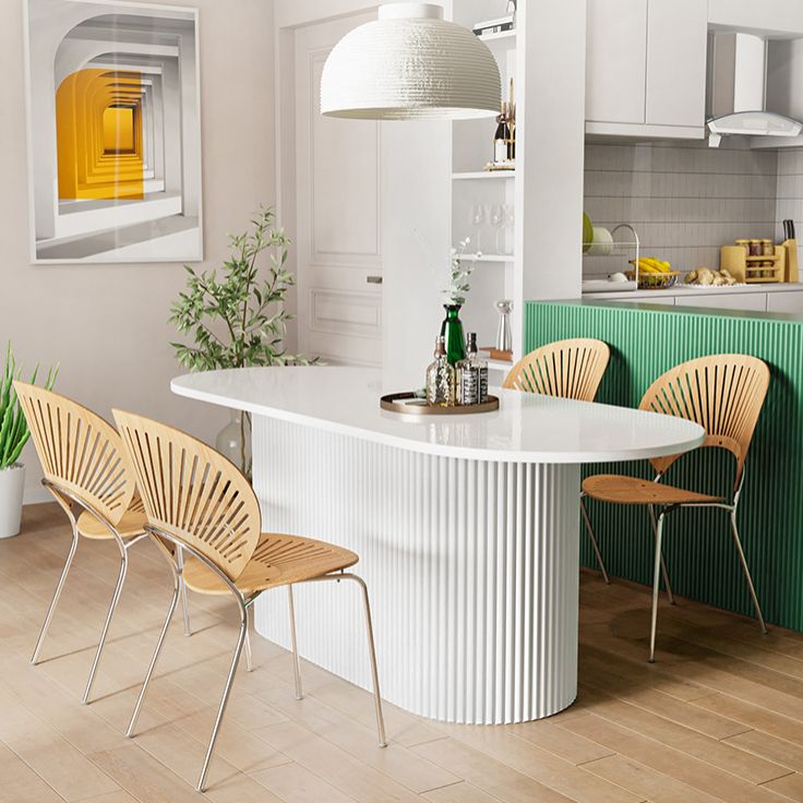 Muebles de la base del pedestal ovalado colección de comedor de estilo contemporáneo