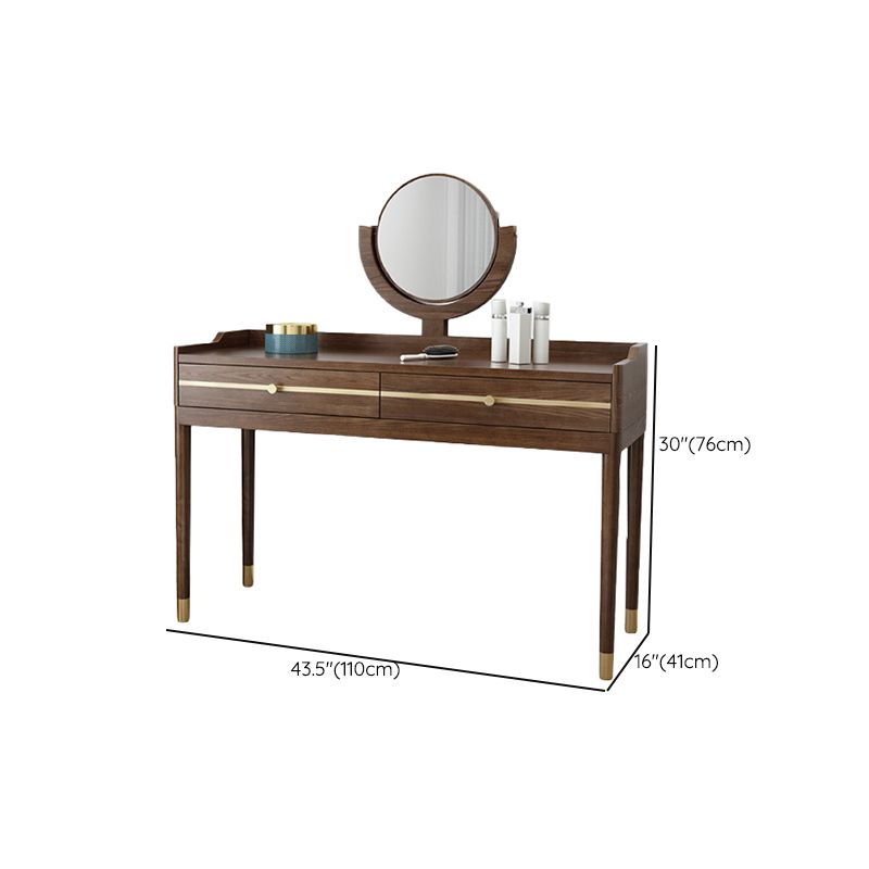 Mirror & 2 Drawers Makeup Vanity Traditional Brown Dressing Table Stool Set