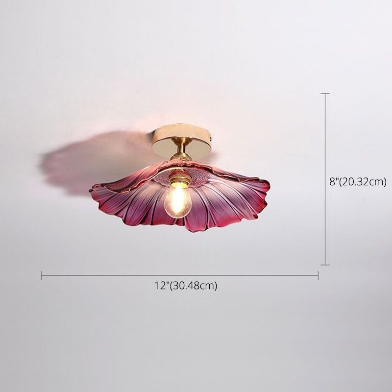 Lámpara de montaje semi de montaje con bordes festoneados lámpara de techo de vidrio tradicional para pasillo
