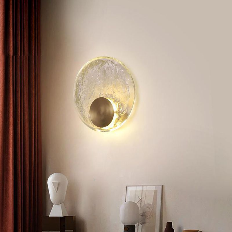Round Shape Crystal Vanity Sconce Light Modern Style 1-Light Vanity Mirror Lights in Brass