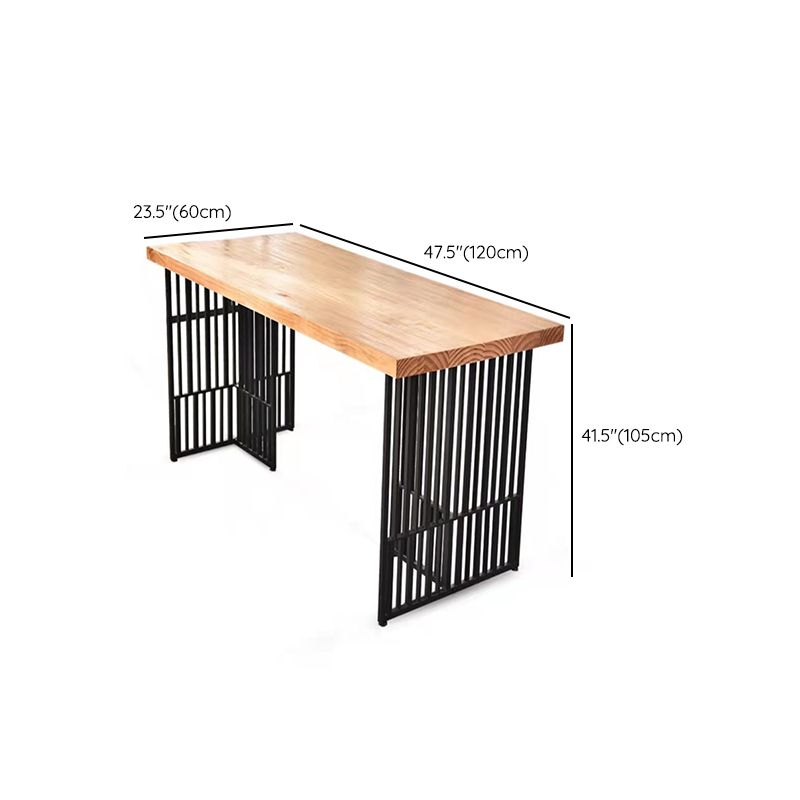 Natural Finish Pine Wood Top Bistro Table with Metal Double Pedestal