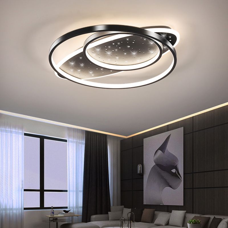 Metallic Oval and Circular Flush Mount Lamp Modern LED Flush Ceiling Light in Black