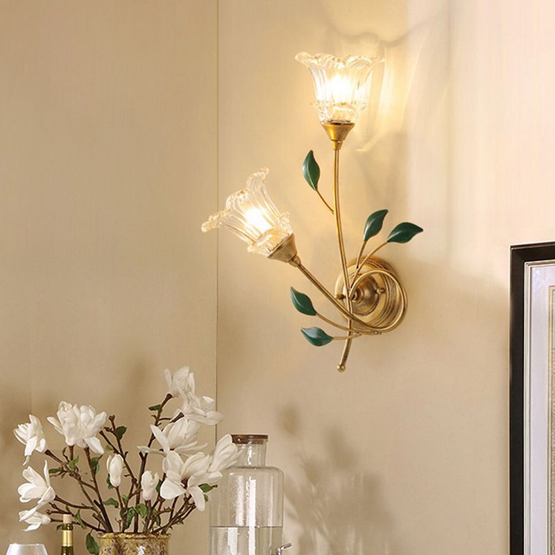French Style Wall Light Flower Shape Wall Lamp with Glass Shade for Living Room