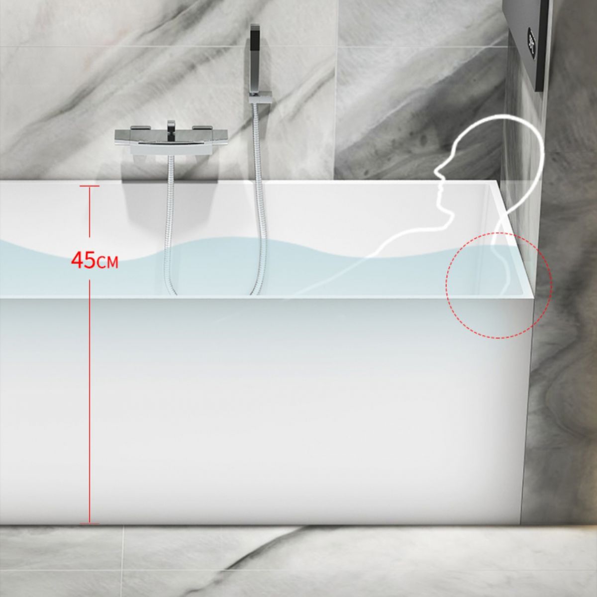 Flat Bottom Rectangular Bathtub Antique Finish Modern Bath Tub