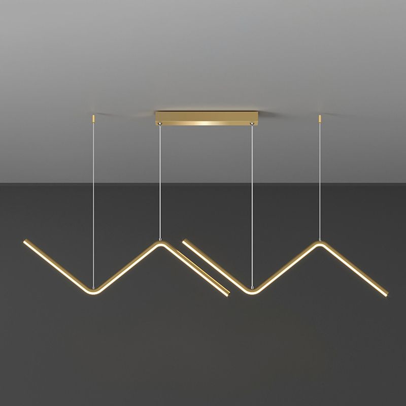 Linear Shape Chandelier Lighting Modern Style Metal 2 Lights Island Lamp in Gold/Black