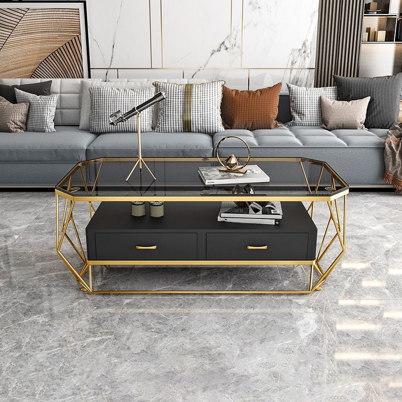 Glam Golden Frame Coffee Table with Storage Drawers Cocktail Table