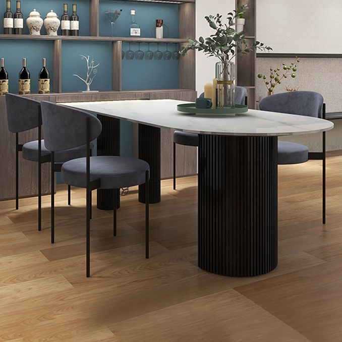 Modern Style Sintered Stone Dinner Room Kitchen Table White Table with Wooden Base