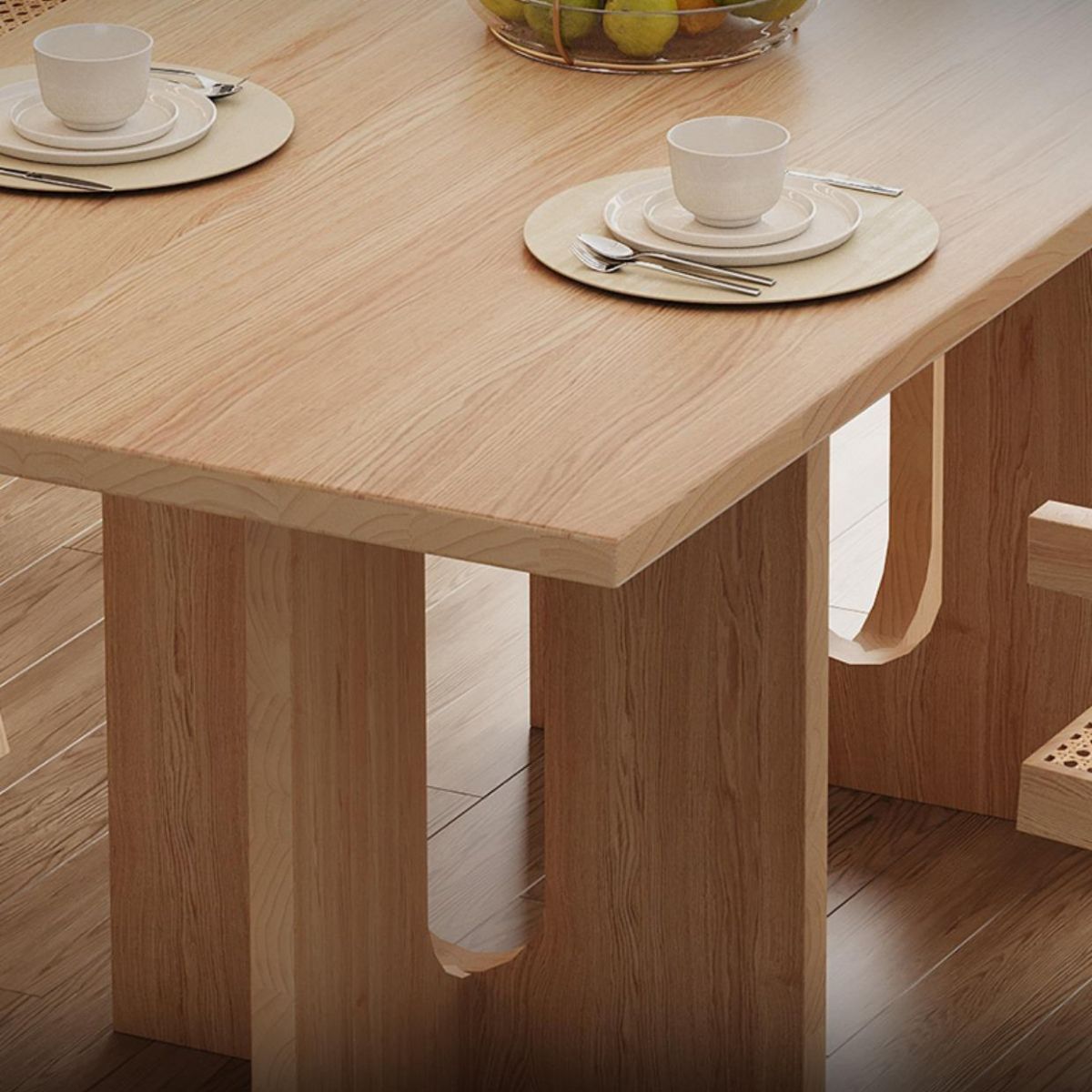 Rectangle Double Base Dining Table Modern Pine Wood Table for Kitchen
