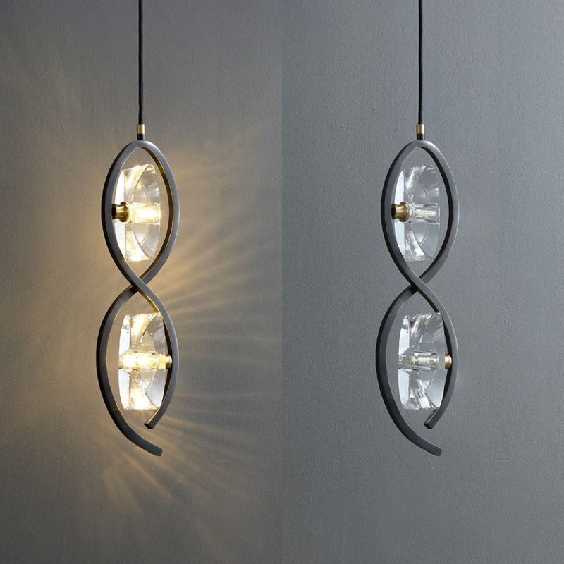 Small Crystal Glass Drop Lamp Postmodernism LED Suspension Light Fixture for Bedroom