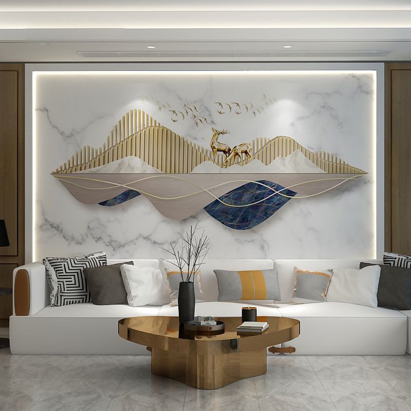 Full Size Illustration Deer Mural for Accent Wall in Marble Color, Personalized Size Available