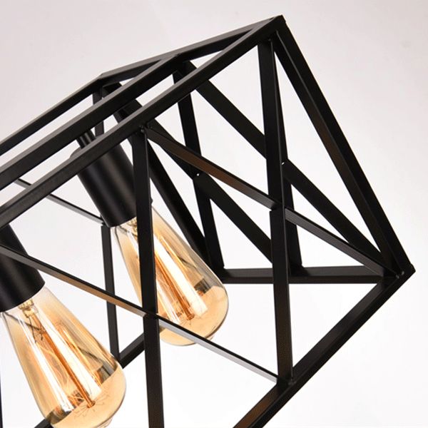 Black Industrial Island Pendant Lighting Cross Framed Box Iron Island Ceiling Light for Dining Table