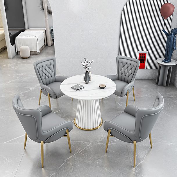Luxury Sintered Stone Top Dining Table Restaurant Round Table with Metal Pedestal Base