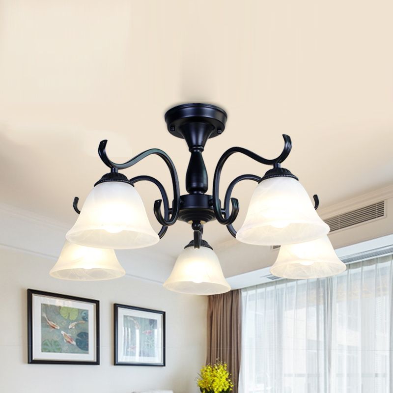 Classical Semi Flush Mount Ceiling Light White Flower Glass Shade Dining Room Ceiling Lamp