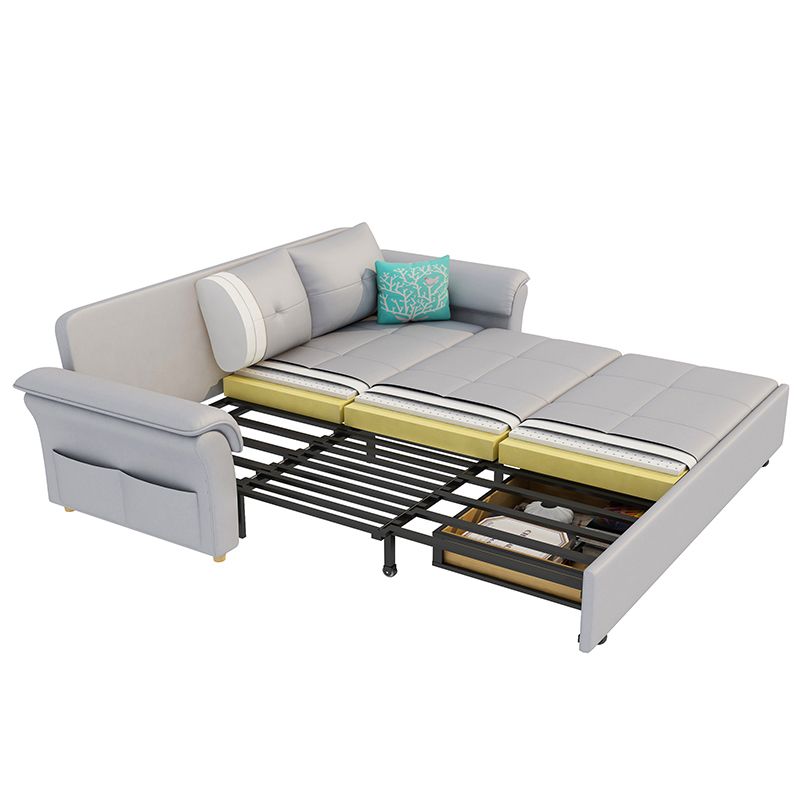 Square Arm Sofa with Loose Back Convertible Sleeper with Storage and Foldable