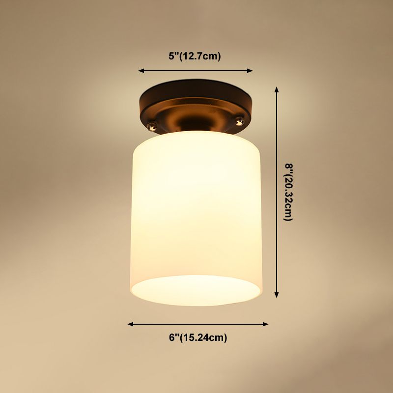 Glass Shade Semi Flush Mount Light Modern Aisle Semi Flush Mount Ceiling Lighting in Black