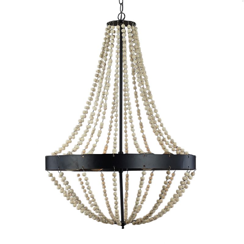 Wood Laser-Cut Chandelier Lamp Retro 4 Heads Black Ceiling Pendant Light for Living Room